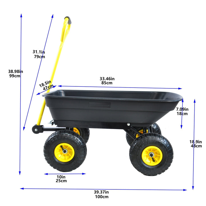 Folding Poly Garden Dump Truck - 10 Pneumatic Tires, 300 lb Capacity, Steel Frame, 55L Capacity, Black Image 5