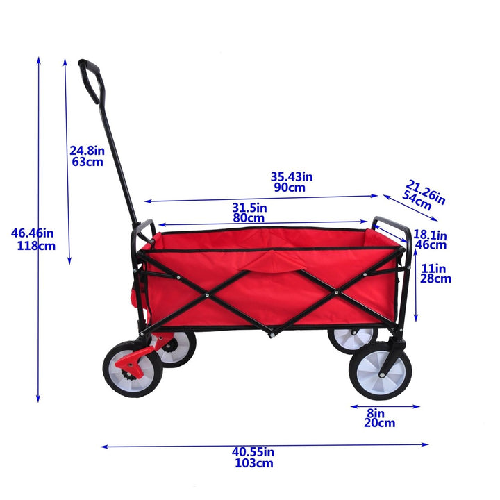 Folding Garden Beach Cart - Lightweight Portable Shopping Wagon with Big Wheels for Easy Transport (Red) Image 12