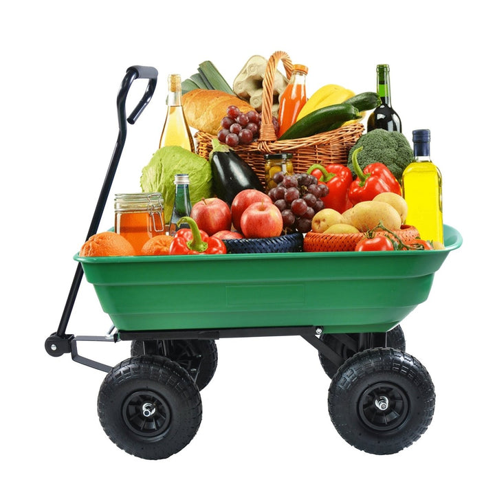 Folding Poly Garden Dump Truck  10 Pneumatic Tires, 300 lb Capacity, 75L Steel Frame Utility Cart Image 1