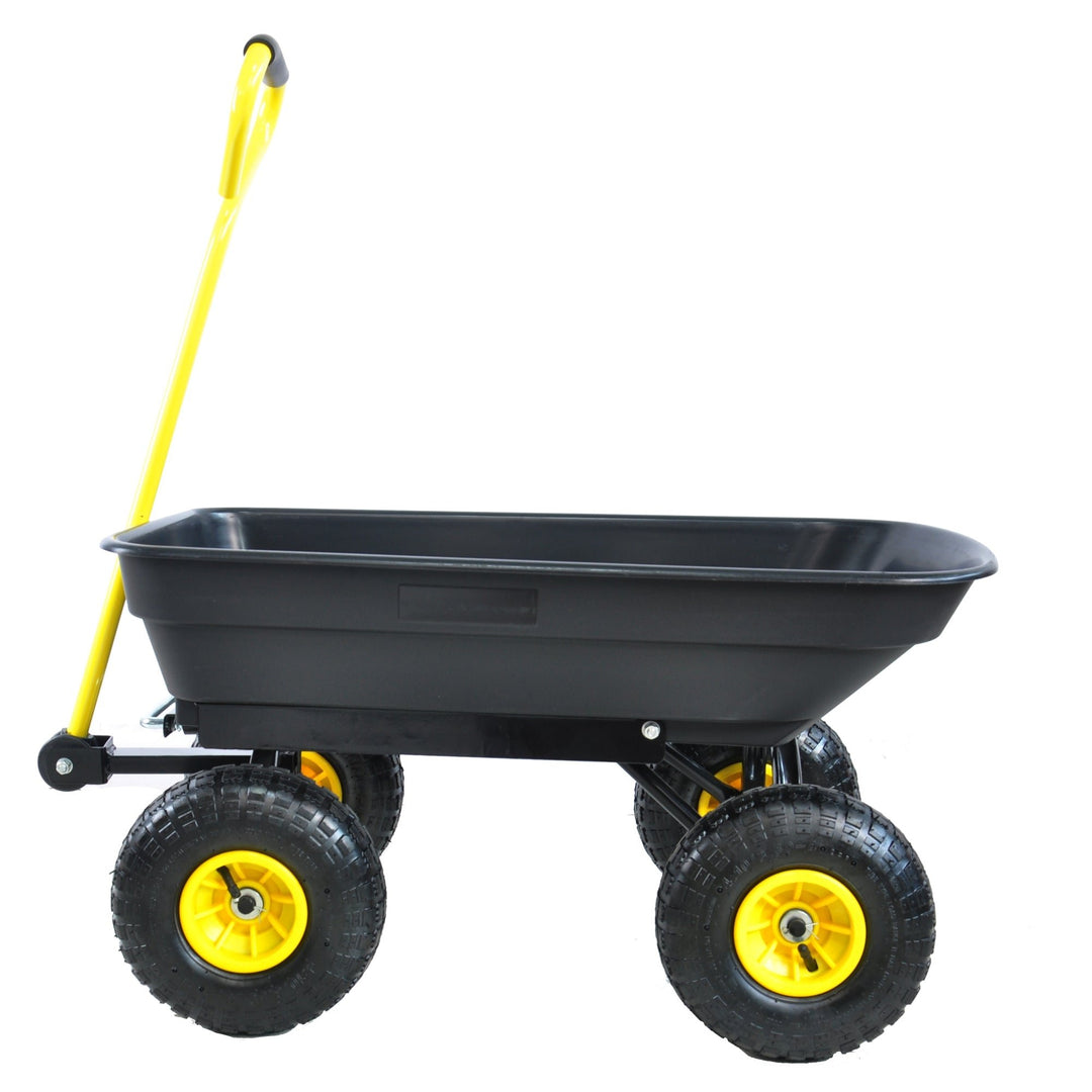 Folding Poly Garden Dump Truck - 10 Pneumatic Tires, 300 lb Capacity, Steel Frame, 55L Capacity, Black Image 7