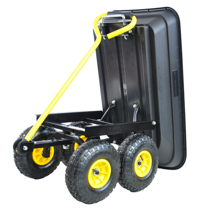 Folding Poly Garden Dump Truck - 10 Pneumatic Tires, 300 lb Capacity, Steel Frame, 55L Capacity, Black Image 10