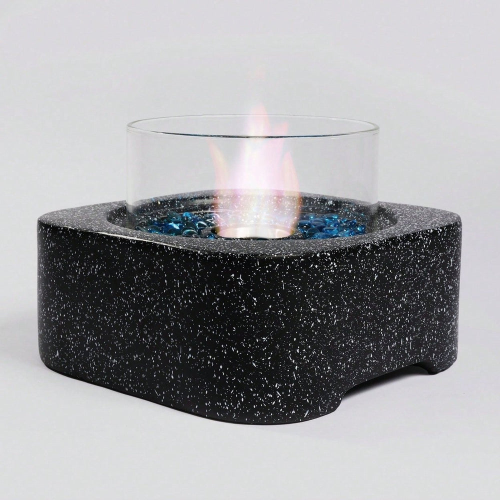 Ethanol Tabletop Fire Pit with Glass Wind Guard 3000BTU Mini Indoor Outdoor Concrete Fire Bowl Image 2