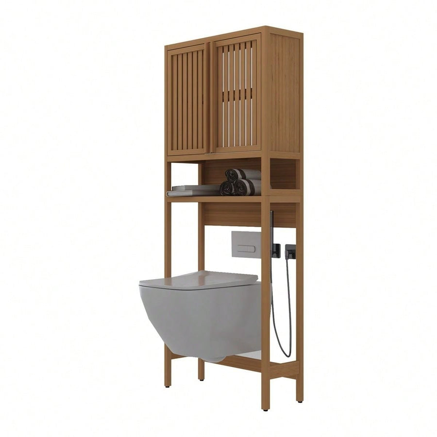 Extra Large Capacity Toilet Storage Rack, Making Full Use Of Bathroom Space, Bamboo Toilet Storage Rack, Open Shelf And Image 1