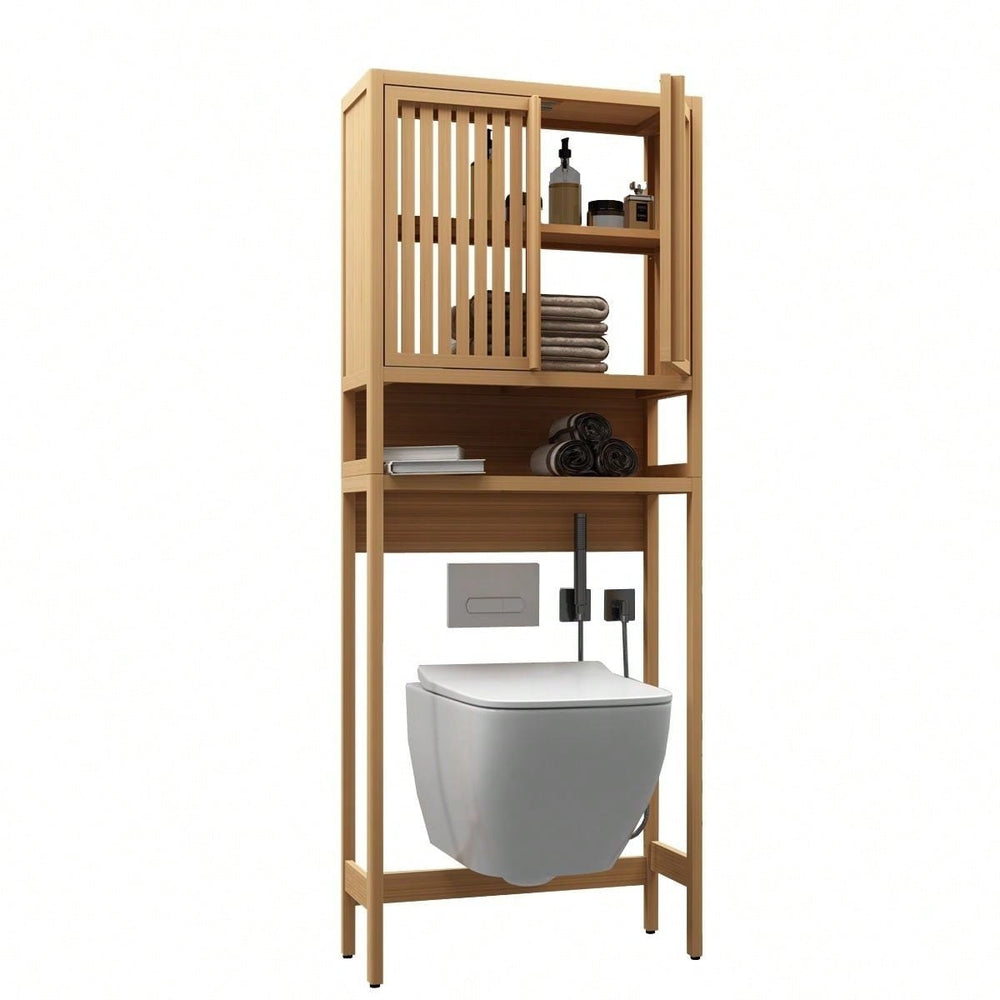 Extra Large Capacity Toilet Storage Rack, Making Full Use Of Bathroom Space, Bamboo Toilet Storage Rack, Open Shelf And Image 2