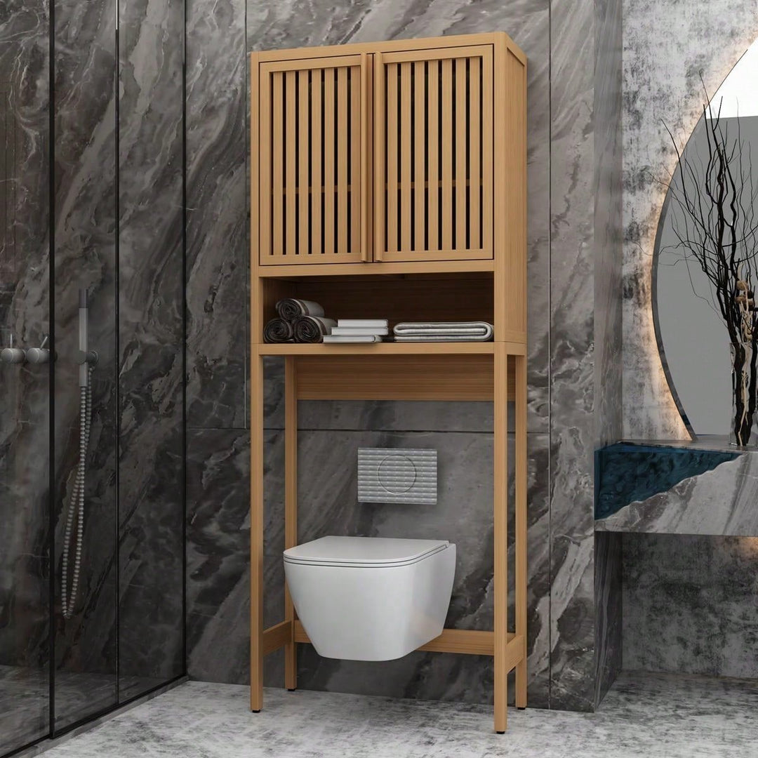 Extra Large Capacity Toilet Storage Rack, Making Full Use Of Bathroom Space, Bamboo Toilet Storage Rack, Open Shelf And Image 5