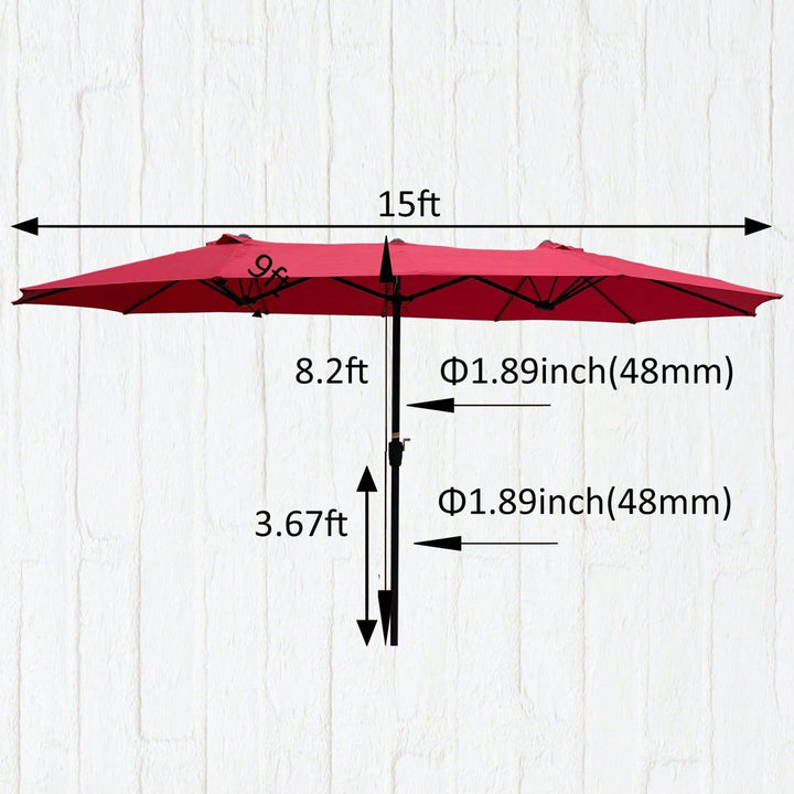 Extra Large 15x9 Feet Double-Sided Patio Umbrella with Crank Waterproof Wind Vents for Garden Deck Pool Shade Image 4