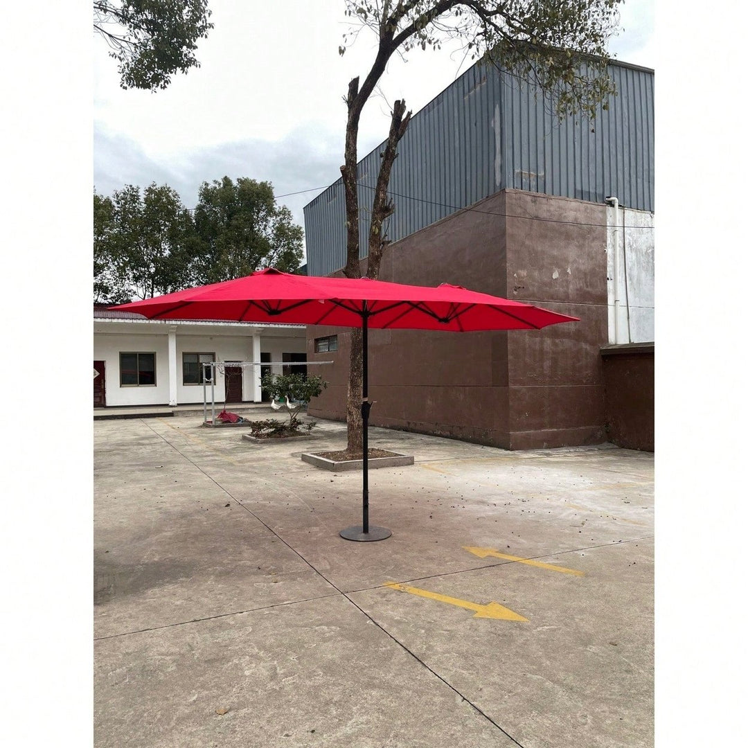 Extra Large 15x9 Feet Double-Sided Patio Umbrella with Crank Waterproof Wind Vents for Garden Deck Pool Shade Image 5