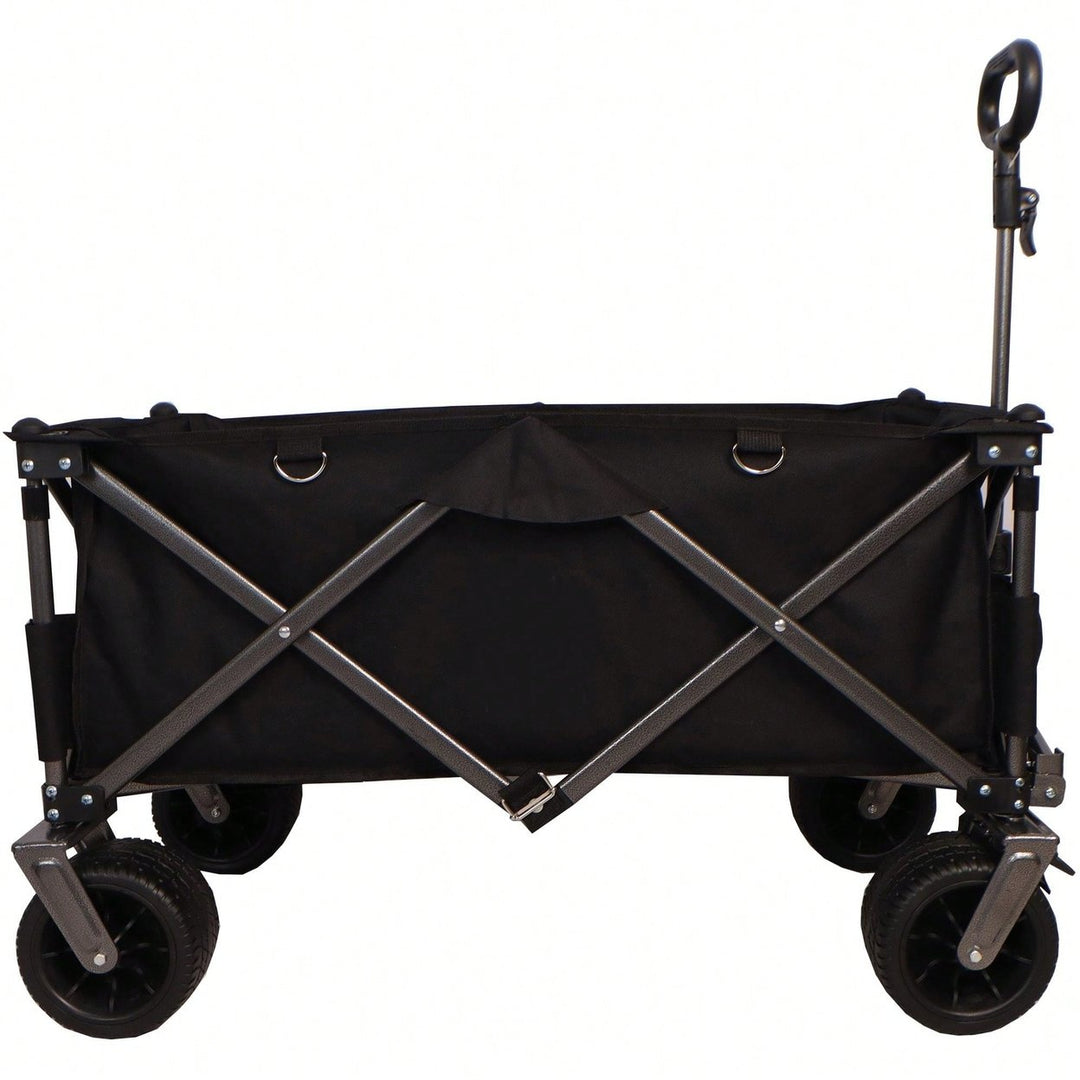 Heavy Duty Folding Beach Wagon Cart with Big Wheels Adjustable Handle and Drink Holders for Outdoor Camping Shopping and Image 3