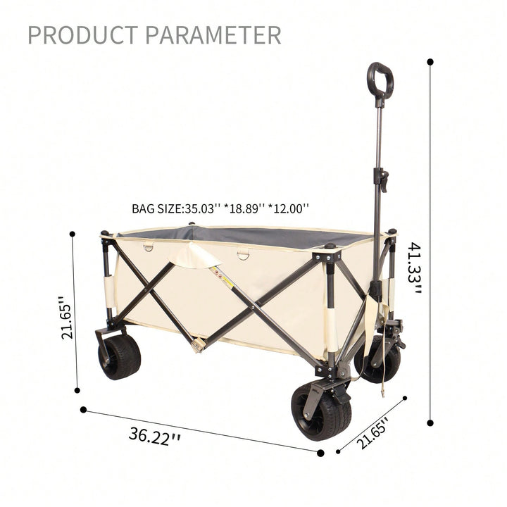 Heavy Duty Folding Beach Wagon Cart with Big Wheels Adjustable Handle and Drink Holders for Outdoor Camping Shopping and Image 7