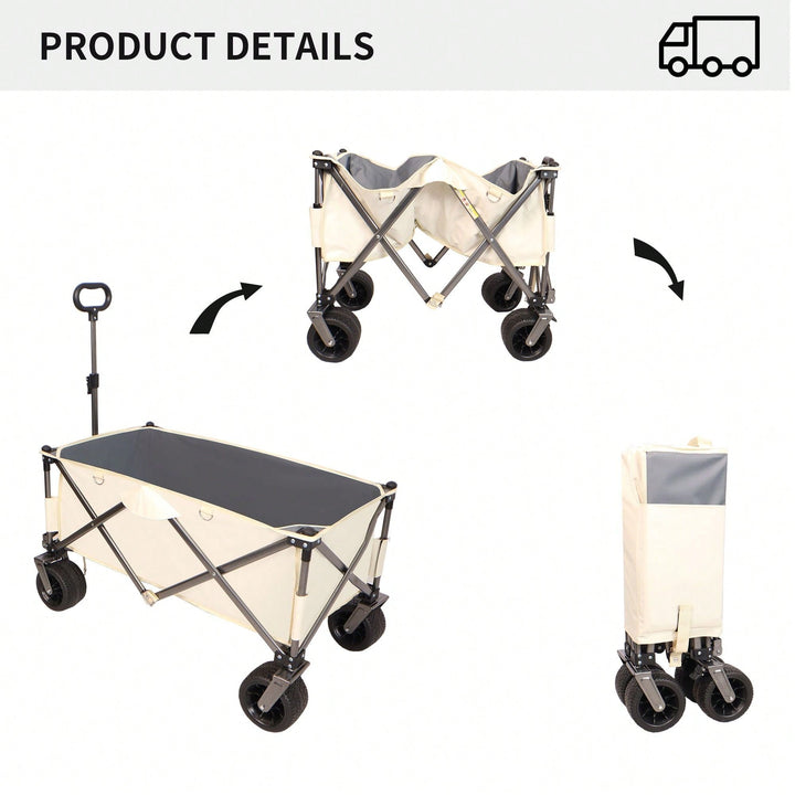 Heavy Duty Folding Beach Wagon Cart with Big Wheels Adjustable Handle and Drink Holders for Outdoor Camping Shopping and Image 10