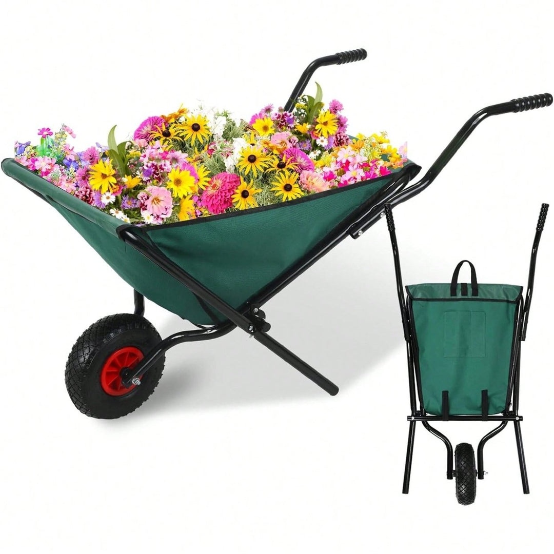 Heavy Duty Collapsible Wheelbarrow 176 Lb Capacity Lightweight Garden Cart with 10 Inch Pneumatic Tire for Yard Work and Image 1