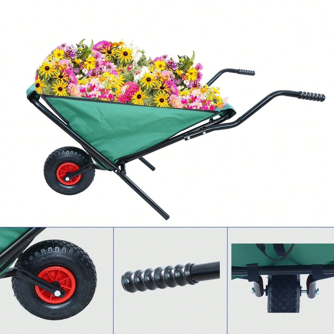 Heavy Duty Collapsible Wheelbarrow 176 Lb Capacity Lightweight Garden Cart with 10 Inch Pneumatic Tire for Yard Work and Image 2