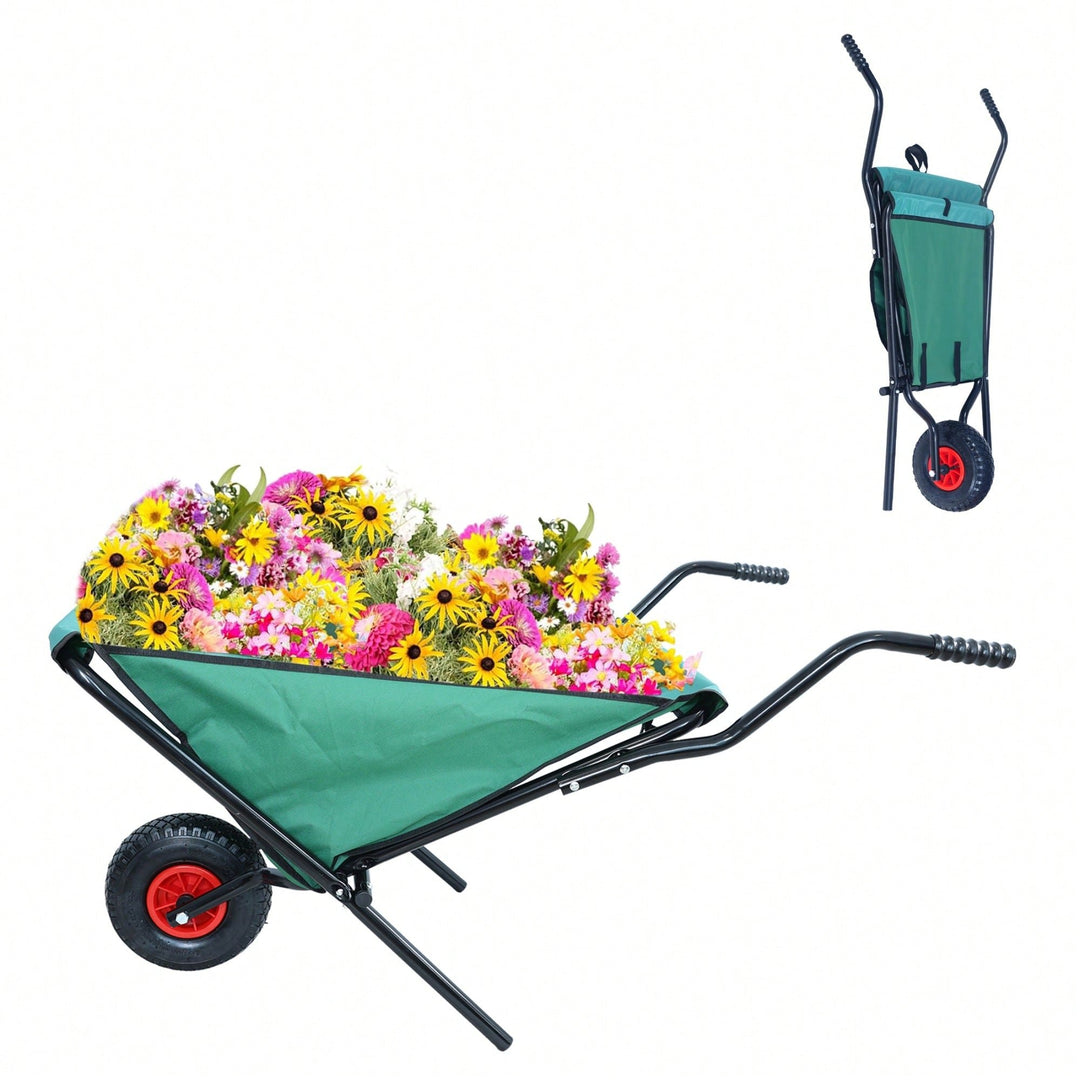 Heavy Duty Collapsible Wheelbarrow 176 Lb Capacity Lightweight Garden Cart with 10 Inch Pneumatic Tire for Yard Work and Image 4