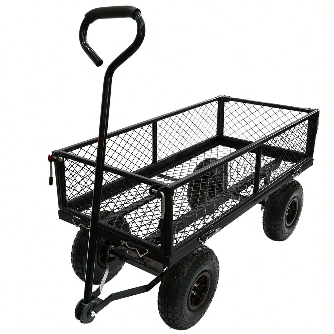 Heavy-Duty 3 Cu. Ft. Utility Wagon With Removable Sides - 300 Lbs. Capacity Steel Mesh Cart For Outdoor Garden Use - Image 1