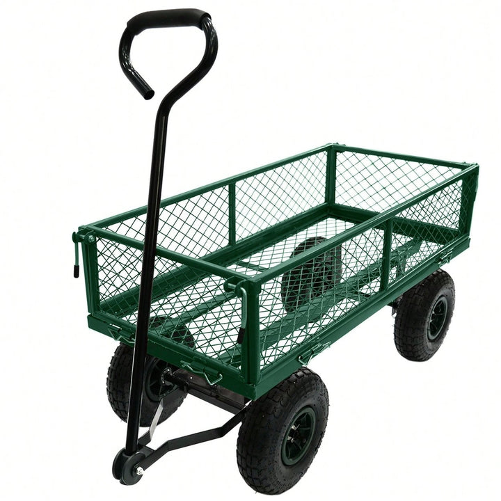 Heavy-Duty 3 Cu. Ft. Utility Wagon With Removable Sides - 300 Lbs. Capacity Steel Mesh Cart For Outdoor Garden Use - Image 2