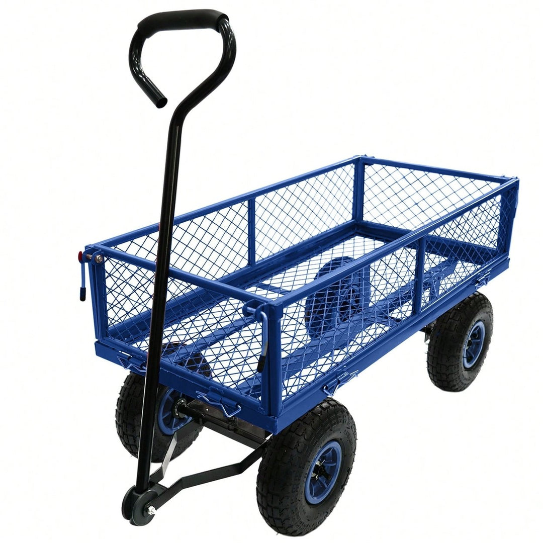 Heavy-Duty 3 Cu. Ft. Utility Wagon With Removable Sides - 300 Lbs. Capacity Steel Mesh Cart For Outdoor Garden Use - Image 3