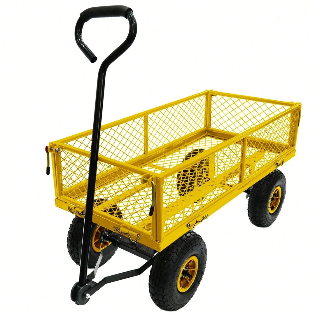 Heavy-Duty 3 Cu. Ft. Utility Wagon With Removable Sides - 300 Lbs. Capacity Steel Mesh Cart For Outdoor Garden Use - Image 4