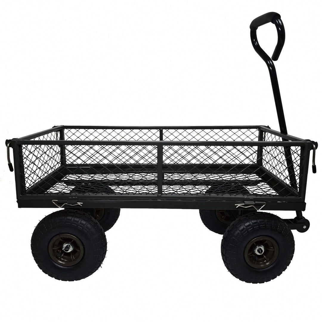 Heavy-Duty 3 Cu. Ft. Utility Wagon With Removable Sides - 300 Lbs. Capacity Steel Mesh Cart For Outdoor Garden Use - Image 6