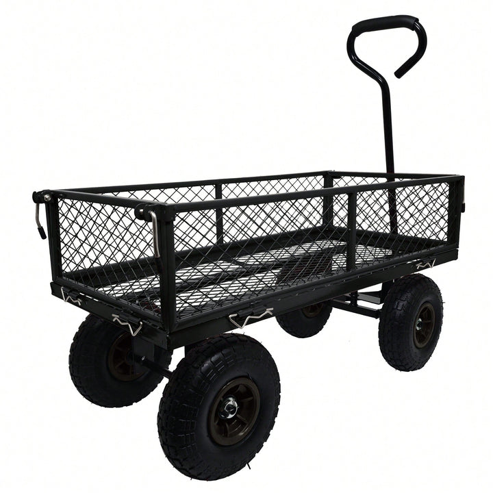 Heavy-Duty 3 Cu. Ft. Utility Wagon With Removable Sides - 300 Lbs. Capacity Steel Mesh Cart For Outdoor Garden Use - Image 7