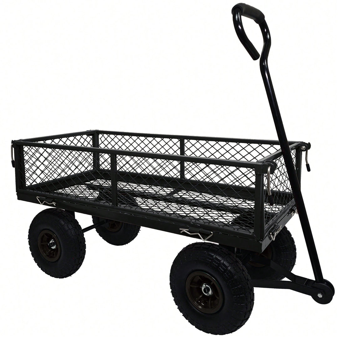 Heavy-Duty 3 Cu. Ft. Utility Wagon With Removable Sides - 300 Lbs. Capacity Steel Mesh Cart For Outdoor Garden Use - Image 8