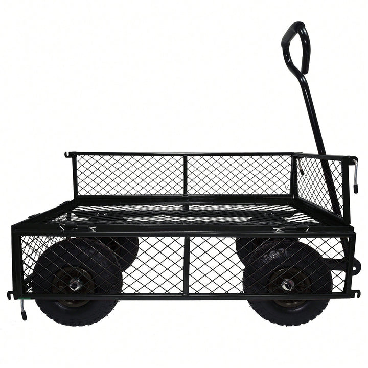 Heavy-Duty 3 Cu. Ft. Utility Wagon With Removable Sides - 300 Lbs. Capacity Steel Mesh Cart For Outdoor Garden Use - Image 9