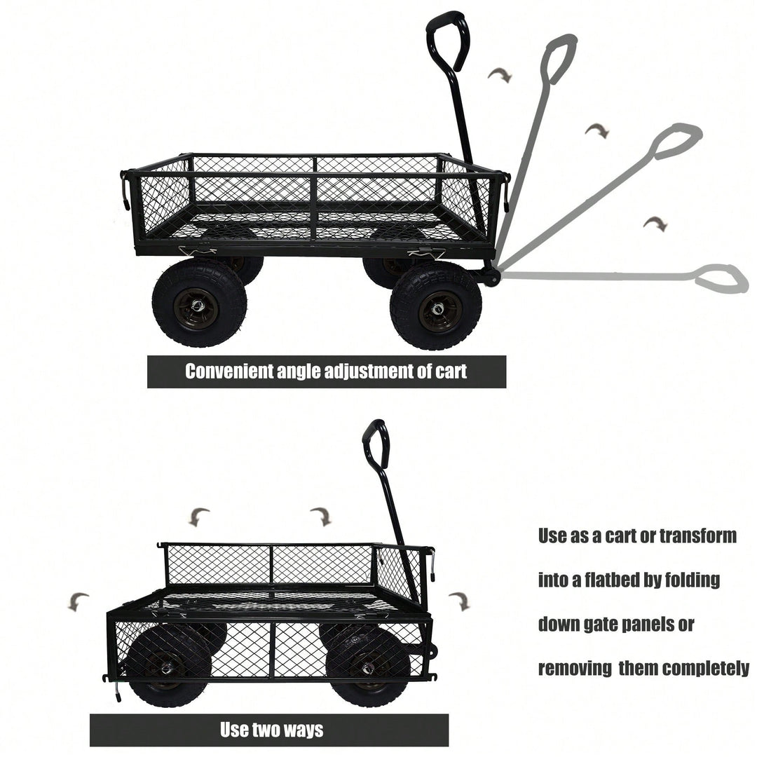 Heavy-Duty 3 Cu. Ft. Utility Wagon With Removable Sides - 300 Lbs. Capacity Steel Mesh Cart For Outdoor Garden Use - Image 11