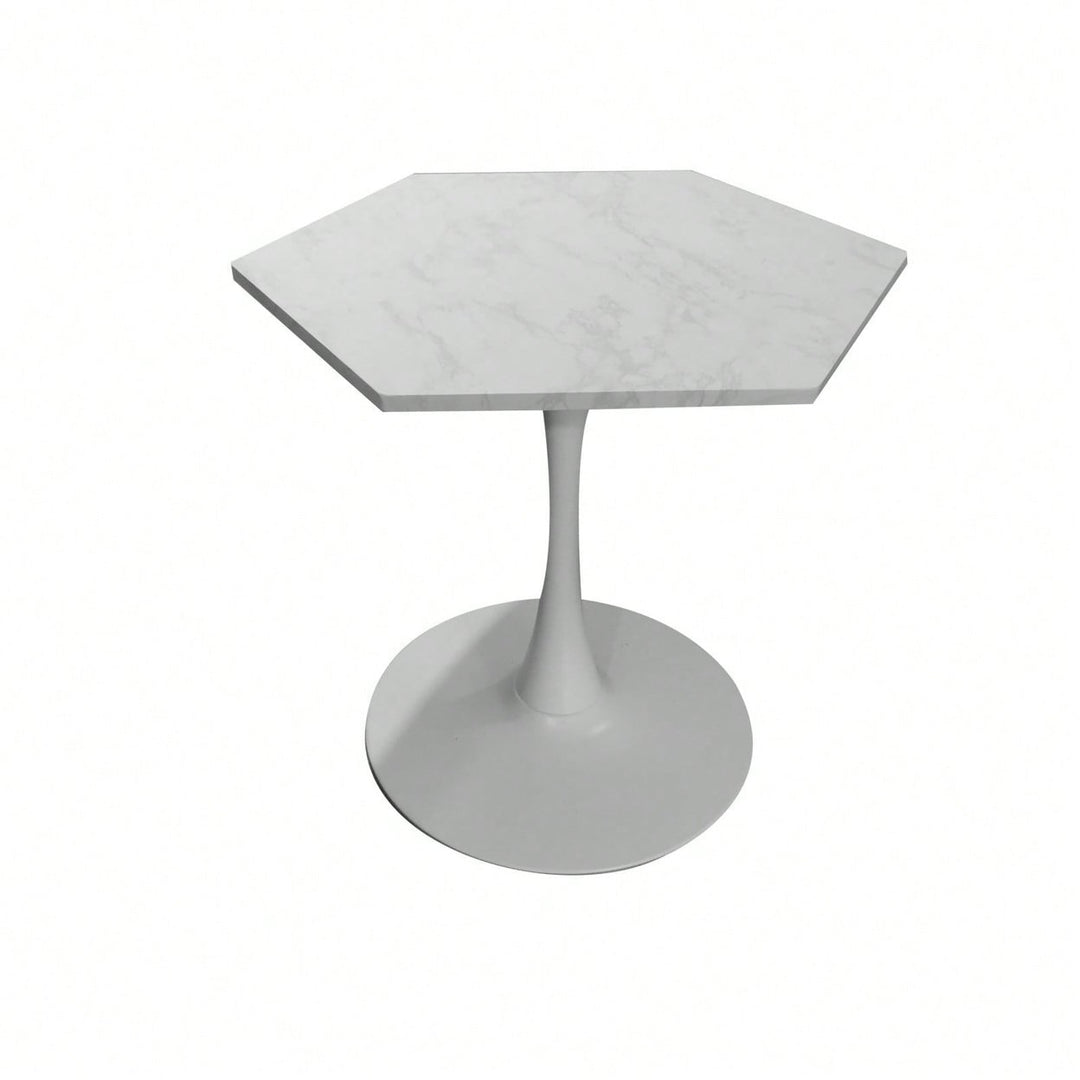 Hexagonal Coffee Table With Printed Marble Table Top,Metal Base, For Dining Room, Kitchen, Living Room Image 1