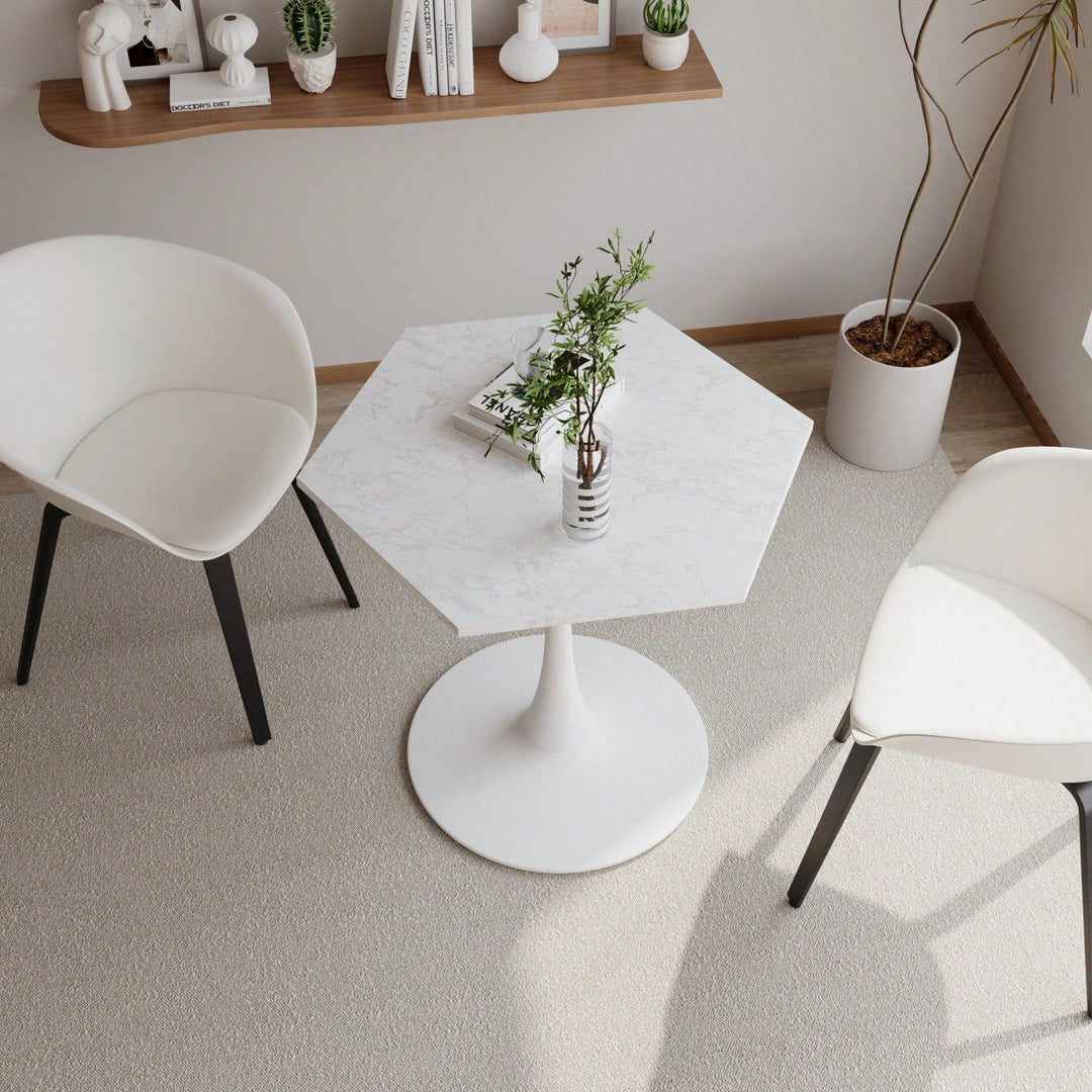 Hexagonal Coffee Table With Printed Marble Table Top,Metal Base, For Dining Room, Kitchen, Living Room Image 5