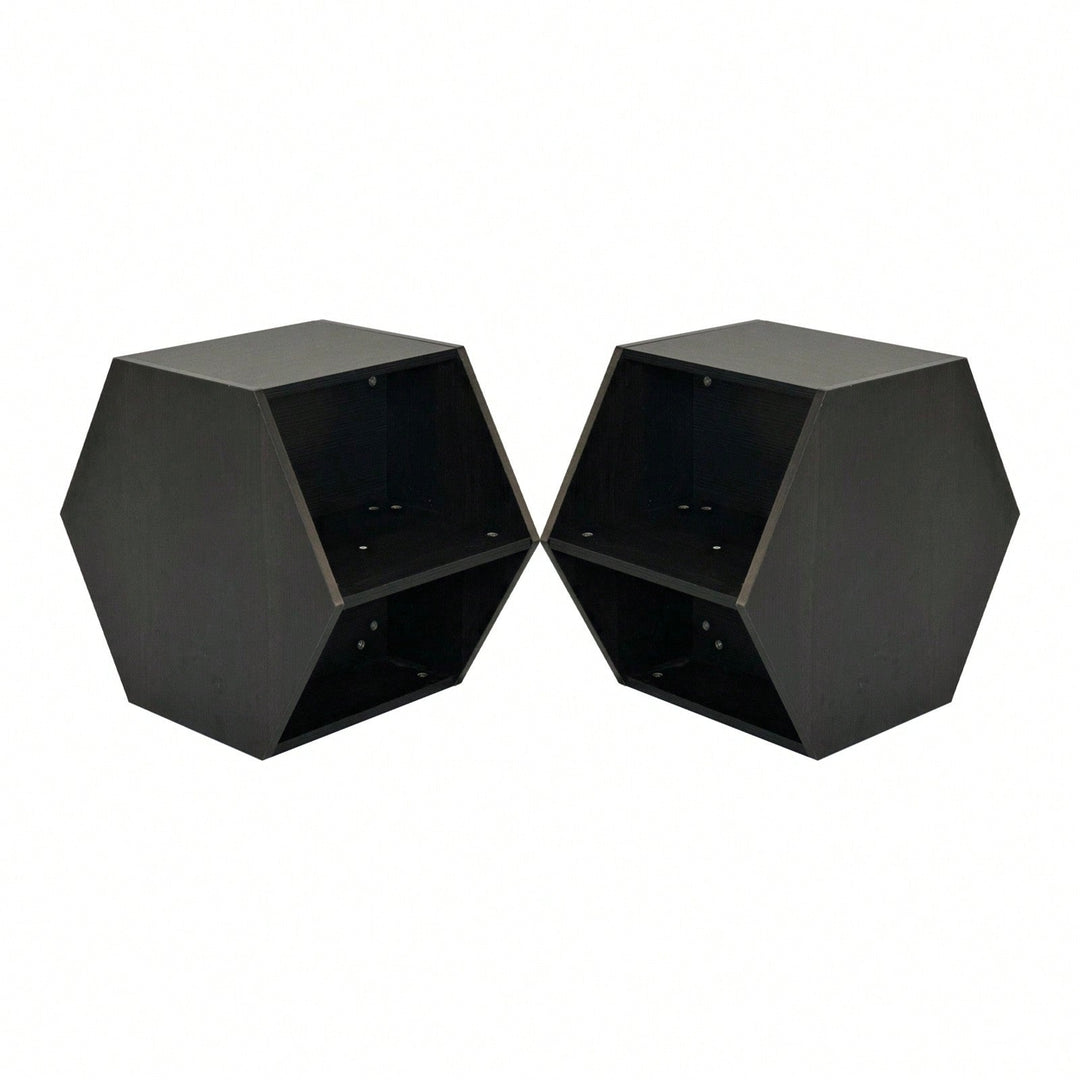 Hexagonal Coffee and Nightstand Table Set 2PCS Stylish MDF Furniture with Storage for Living Room and Bedroom Image 9