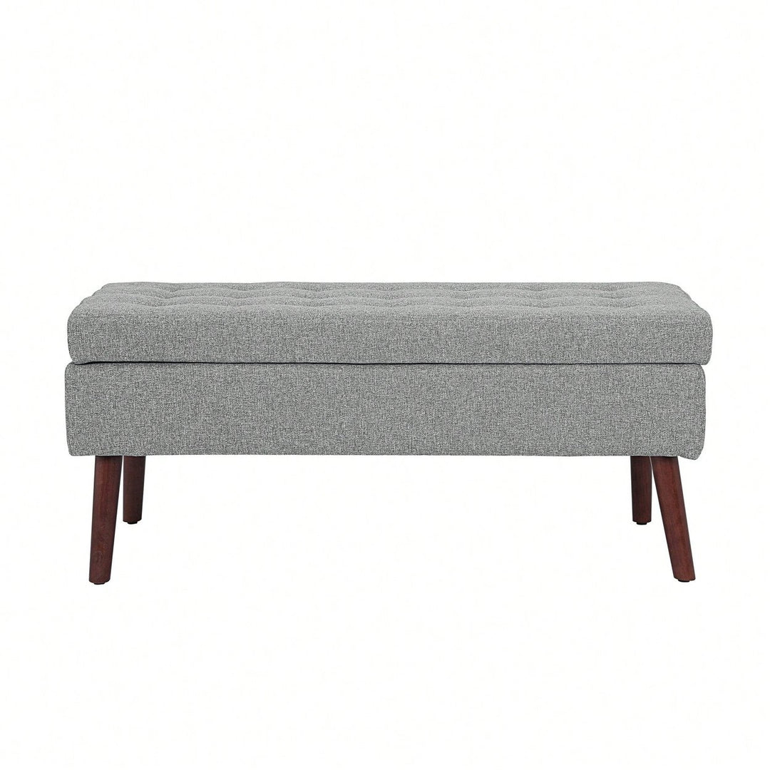 Grey Linen Storage Ottoman Bench For Bedroom Entryway Foot Of Bed With Tufted Design And Safety Hinge 43.7" W X 18.1" D Image 1