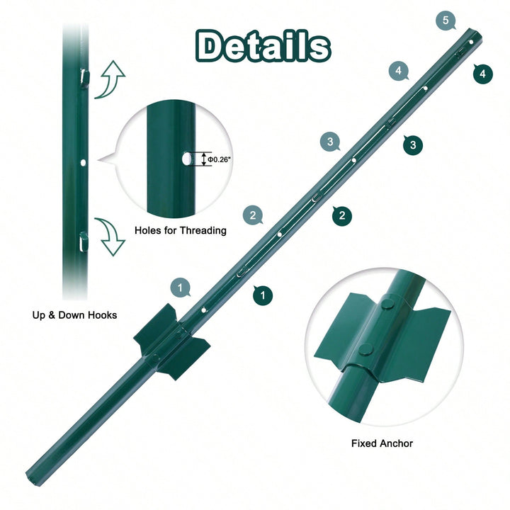 Heavy Duty Metal Fence Posts With U-Channel, 3ft 10pcs/Set Image 5