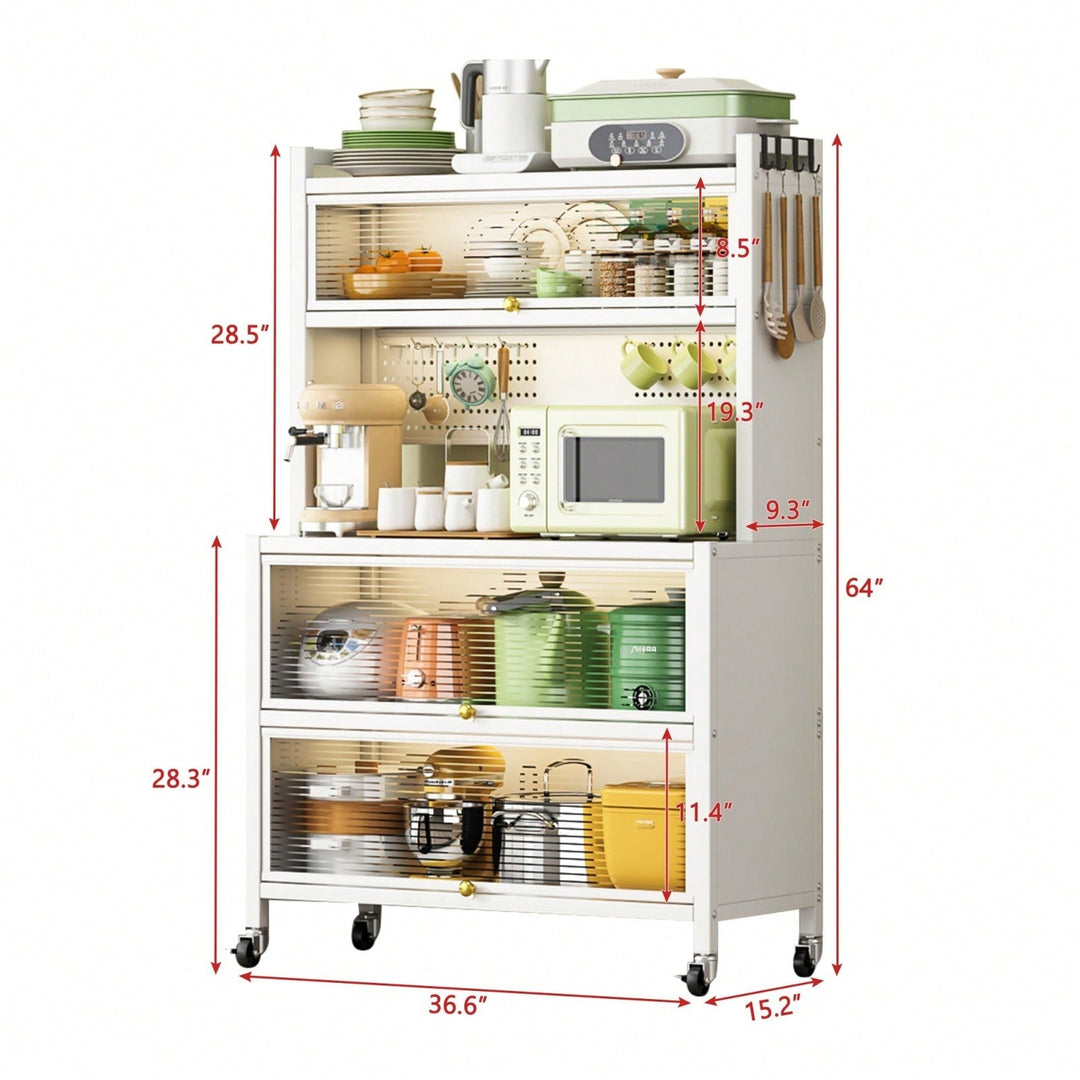 Heavy Duty Metal Kitchen Bakers Rack with Lockable Cabinet Doors and Rolling Utility Cart 250KG Capacity Image 4