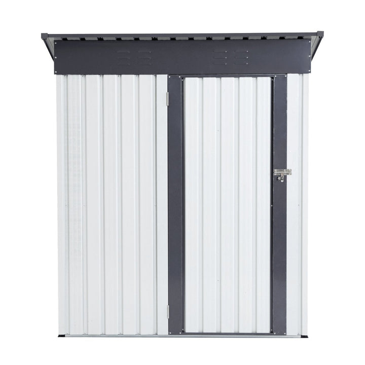 Heavy Duty Outdoor Metal Storage Shed 5x3ft Weatherproof Garden Tool Organizer with Sloped Roof and Hinged Door Image 1