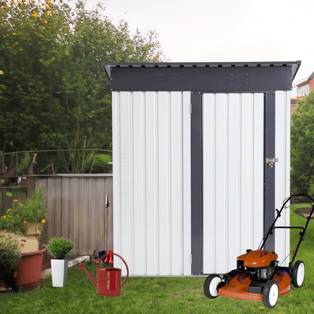 Heavy Duty Outdoor Metal Storage Shed 5x3ft Weatherproof Garden Tool Organizer with Sloped Roof and Hinged Door Image 5