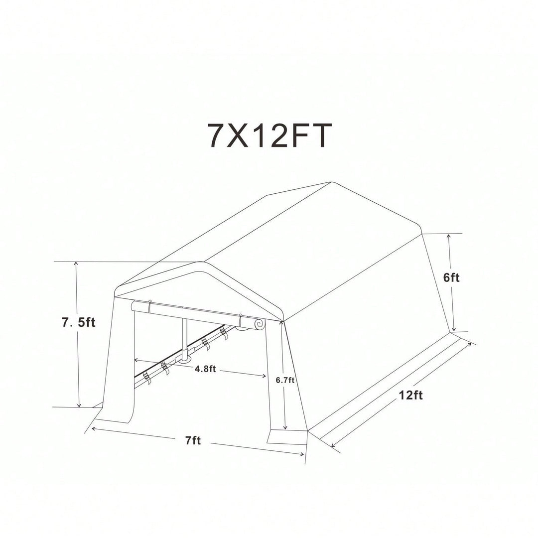 Heavy Duty 7x12ft Outdoor Storage Shelter Portable Garage For Motorcycle, Bike, Garden Tools, ATV, G Image 6