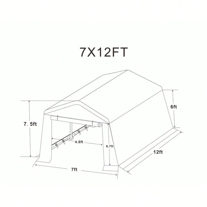 Heavy Duty 7x12ft Outdoor Storage Shelter Portable Garage For Motorcycle, Bike, Garden Tools, ATV, G Image 9