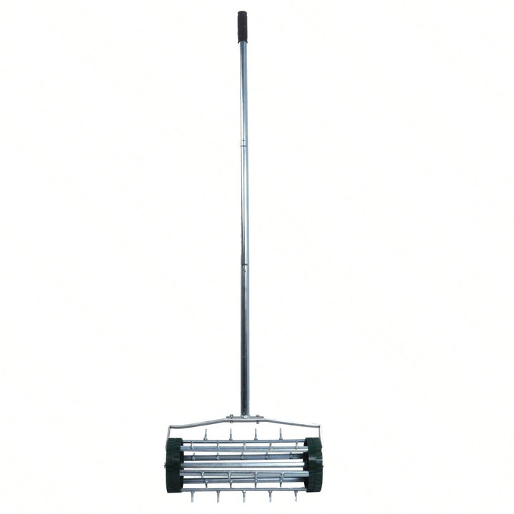 Heavy Duty Rotary Lawn Aerator with Long Steel Handle for Effective Soil Aeration and Grass Care Image 1