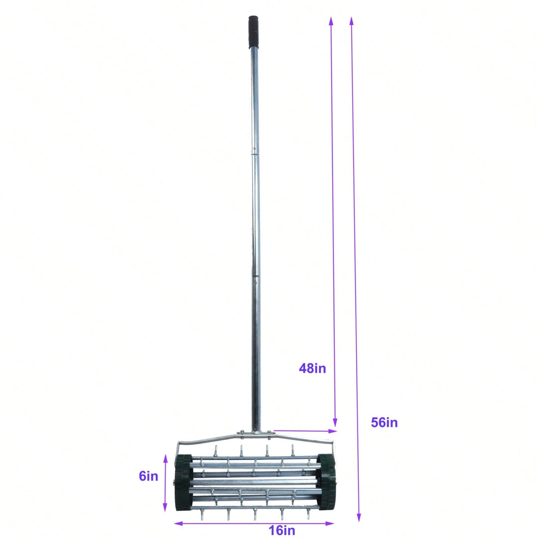 Heavy Duty Rotary Lawn Aerator with Long Steel Handle for Effective Soil Aeration and Grass Care Image 5