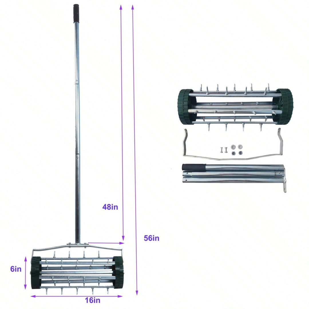 Heavy Duty Rotary Lawn Aerator with Long Steel Handle for Effective Soil Aeration and Grass Care Image 6