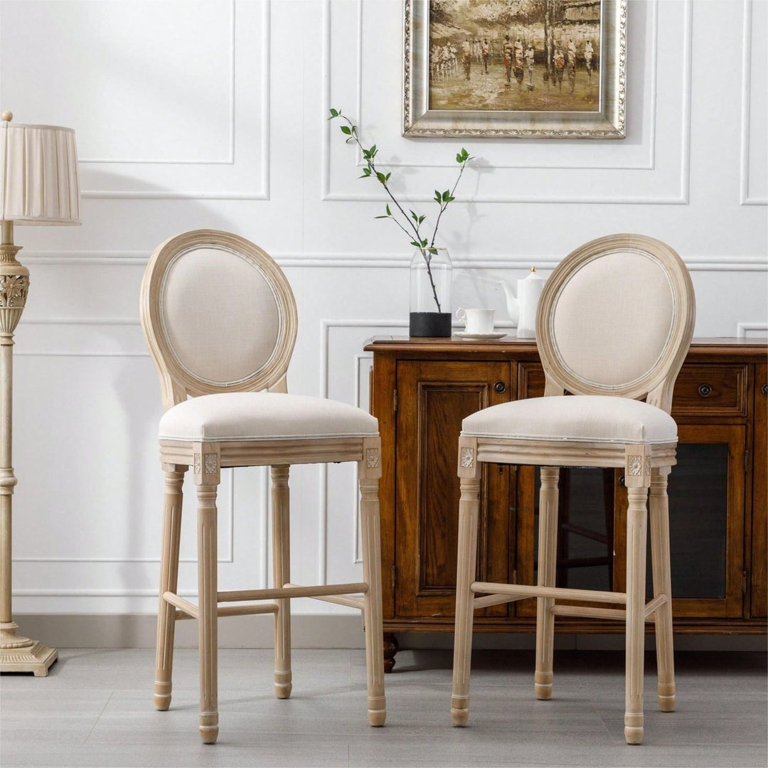 French Country Wooden Barstools With Upholstered Seating,Set Of 2 Image 2