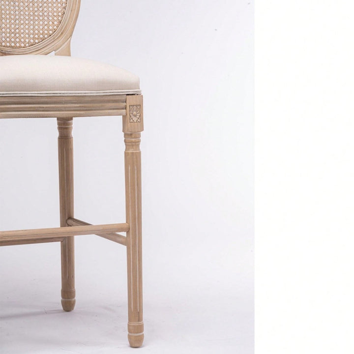 French Country Wooden Barstools Rattan Back With Upholstered Seating , Set Of 2 Image 3