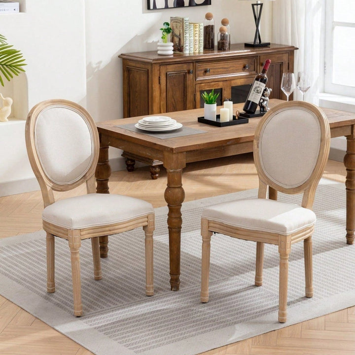 French-Style Solid Wood Frame Antique Painting Linen Fabric Back Dining Chair, Set Of 2 Image 2