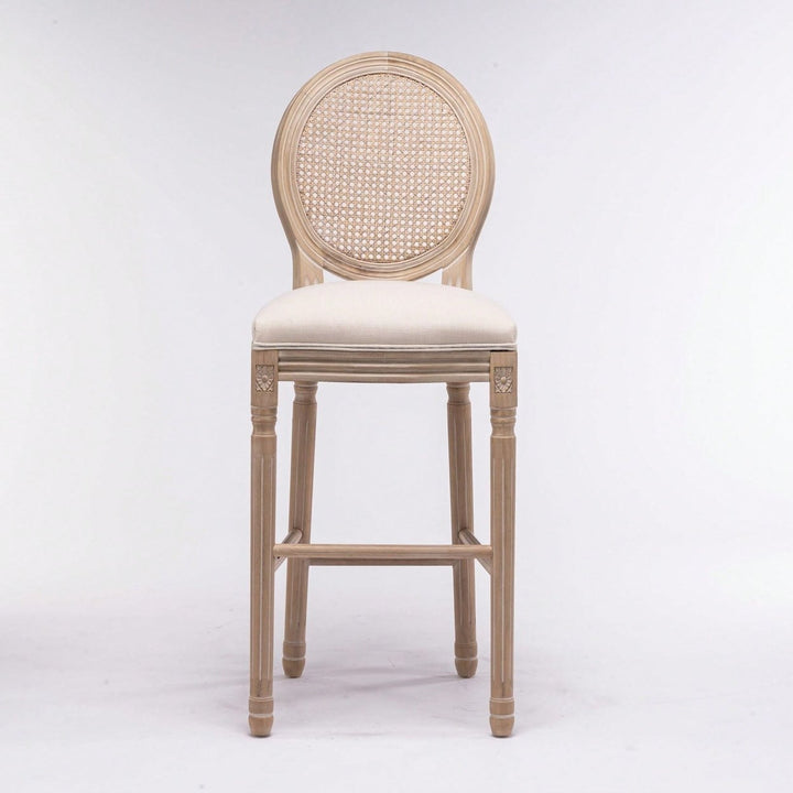 French Country Wooden Barstools Rattan Back With Upholstered Seating , Set Of 2 Image 7