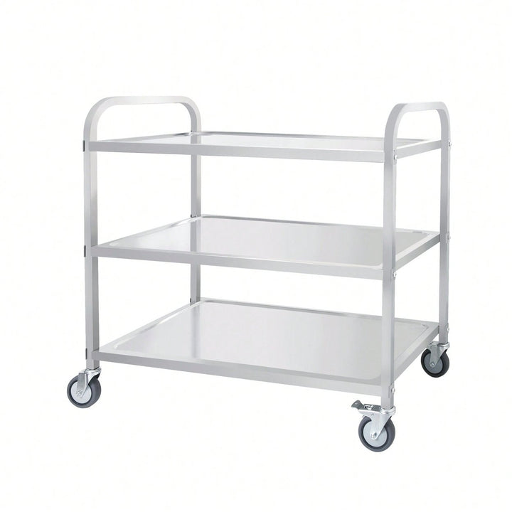 Heavy-Duty 3-Tier Stainless Steel Rolling Cart with Locking Wheels for Kitchen and Service Use 400 LBS Capacity Image 1