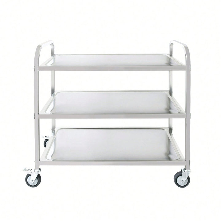 Heavy-Duty 3-Tier Stainless Steel Rolling Cart with Locking Wheels for Kitchen and Service Use 400 LBS Capacity Image 2