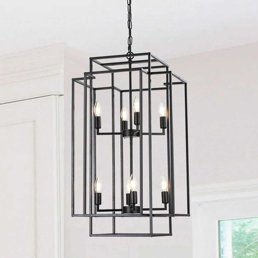 Industrial Farmhouse Pendant Chandelier for Entryway Living Room Kitchen Adjustable Height Durable Metal Frame Image 1