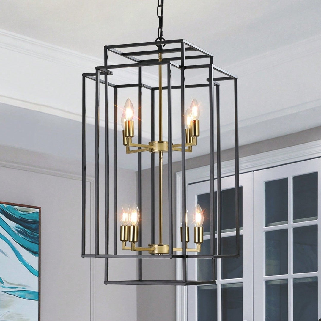 Industrial Farmhouse Pendant Chandelier for Entryway Living Room Kitchen Adjustable Height Durable Metal Frame Image 2