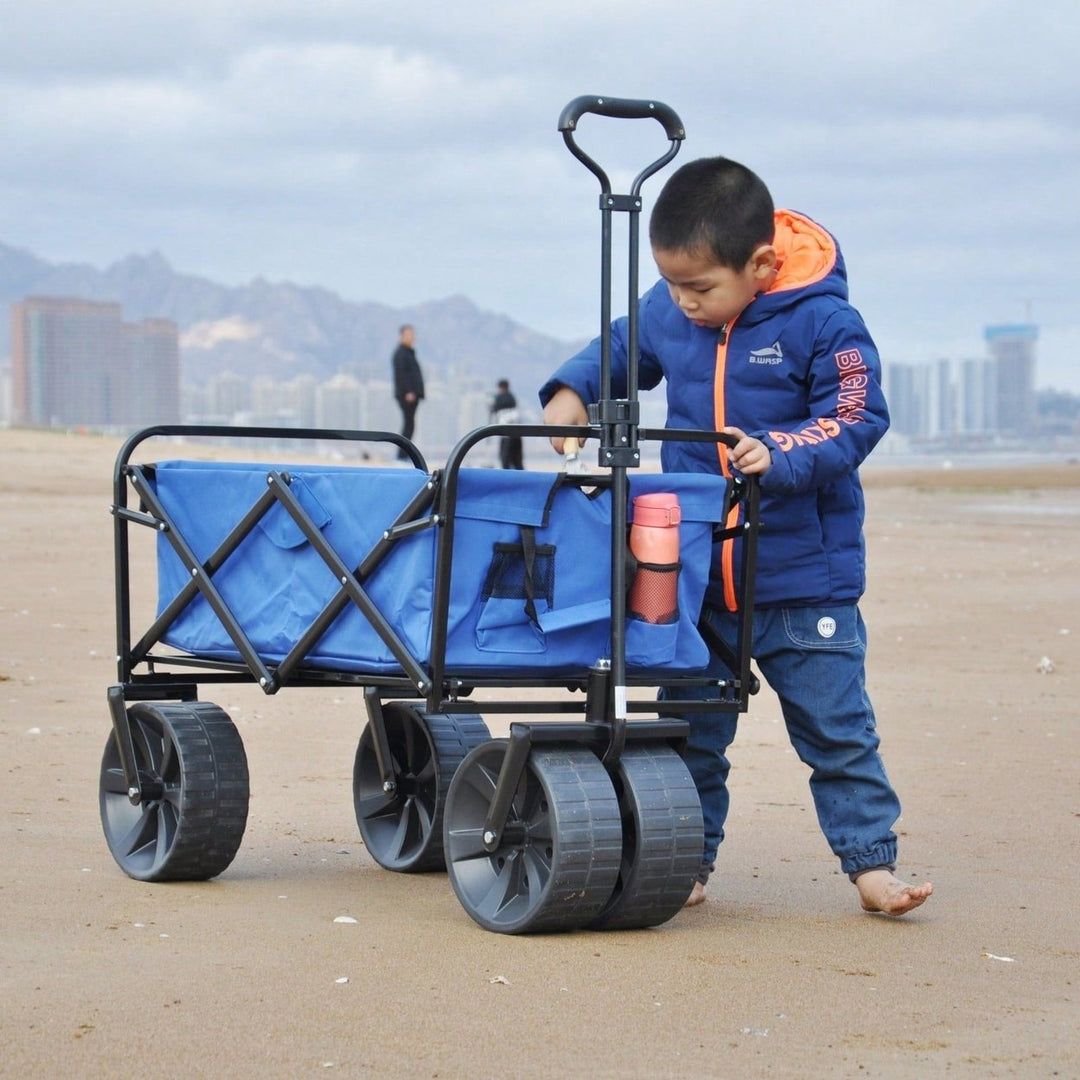 Heavy-Duty Folding Garden Cart with Removable Sun Shade and 360-Degree Wheels for Easy Outdoor Maneuverability Image 3