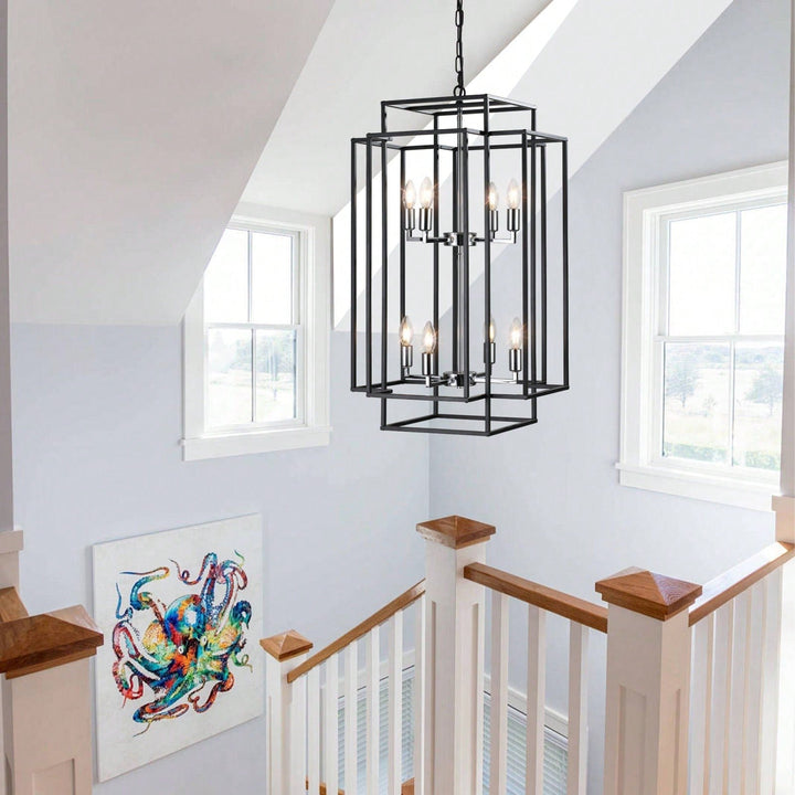 Industrial Farmhouse Pendant Chandelier for Entryway Living Room Kitchen Adjustable Height Durable Metal Frame Image 3