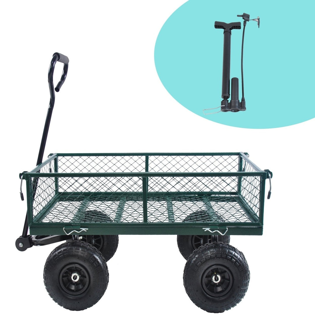 Heavy-Duty Garden Cart - Green Wagon Truck for Easy Firewood Transport and Outdoor Use Image 1